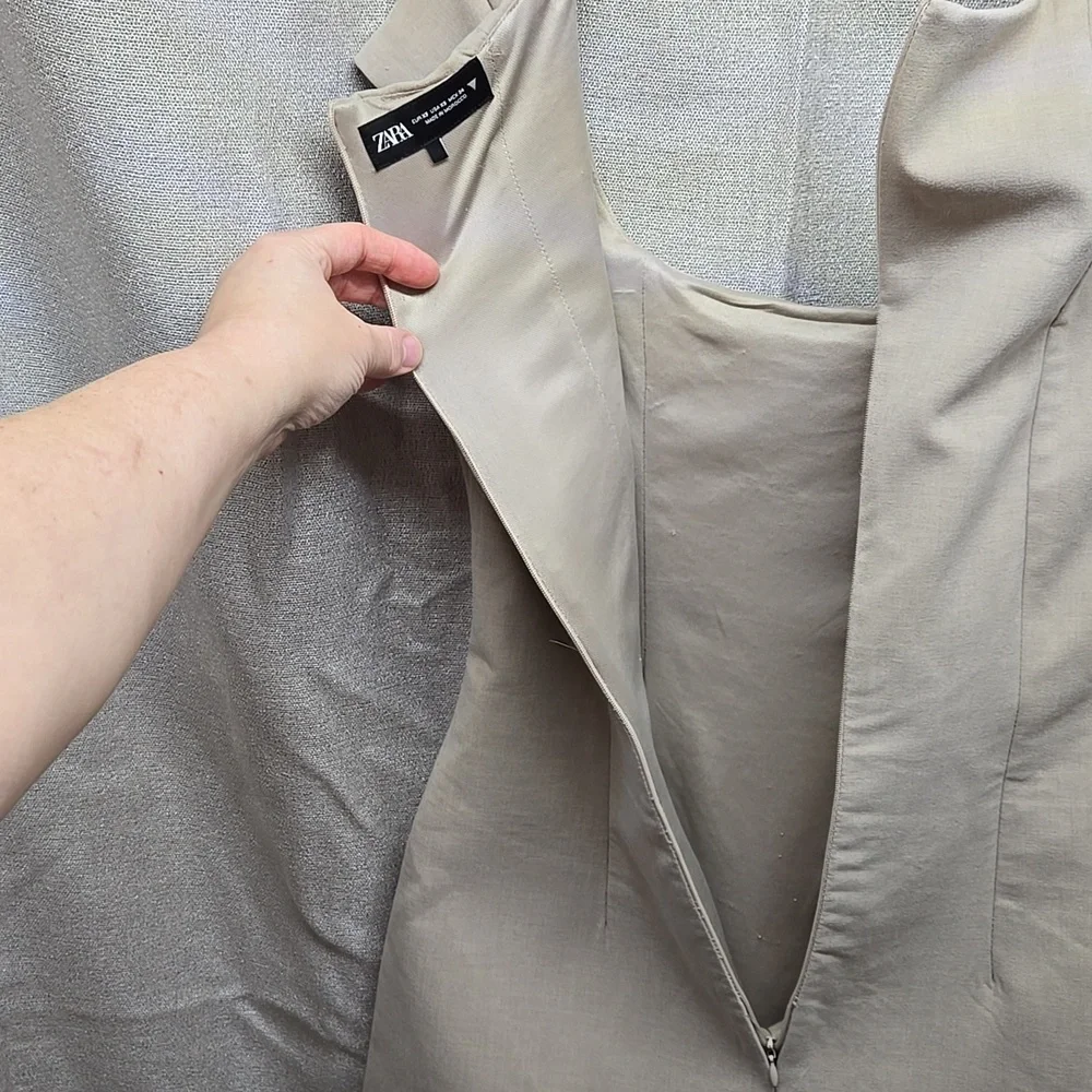 Zara, Mini Dress, Fitted, Cream, Taupe, XS, Fully Lined, Stretch, Polyester - Picture 13 of 16
